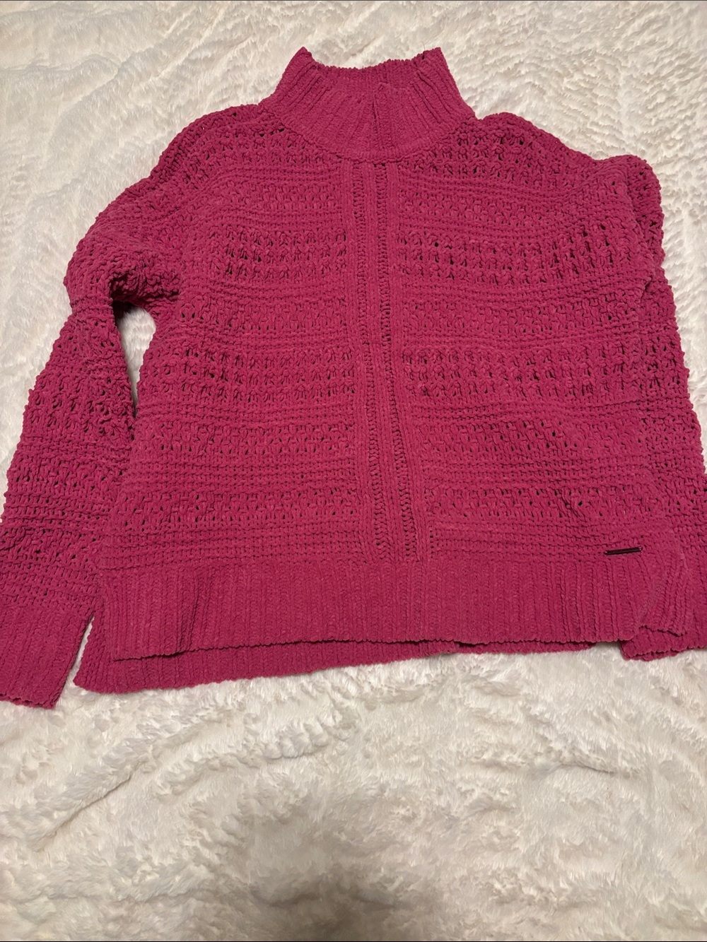 Abercrombie & Fitch Magenta Crochet Turtleneck Sweater